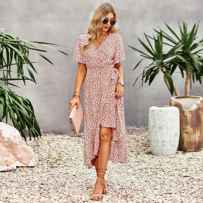 Robe Longue Femme Bohème Chic - Col En V, Manches 3/4, Tissu Léger, Coupe A, Parfaite Pour été Et Automne