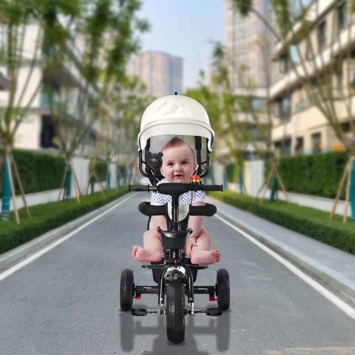 Tricycle Bébé Évolutif 4 En 1 – Draisienne Poussette Vélo Enfant 1-6 Ans, Siège Réversible, Auvent & Pédales Amovibles (Noir)