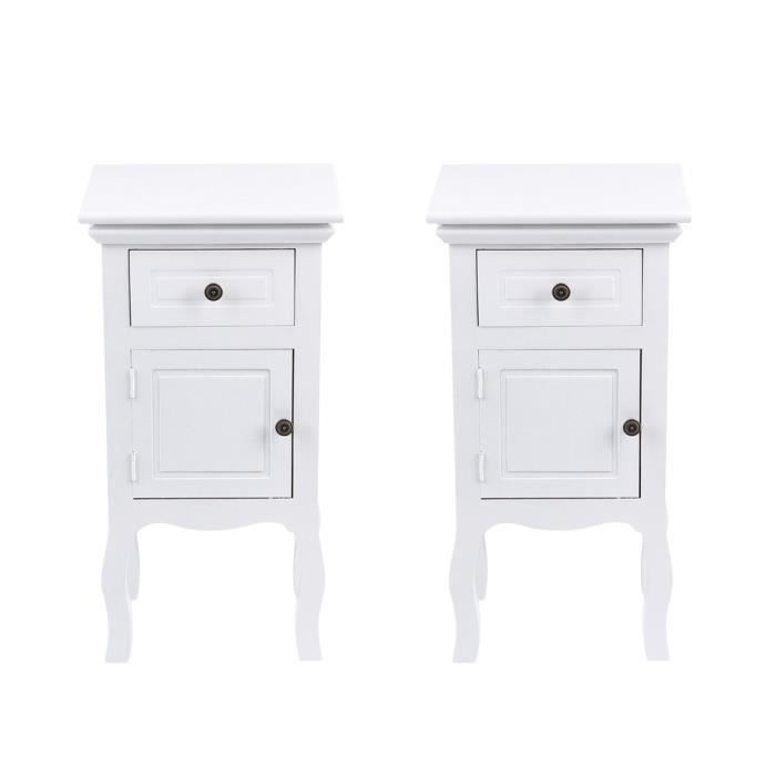 Lot De 2 Tables De Chevet En Bois Massif Blanc Contemporain