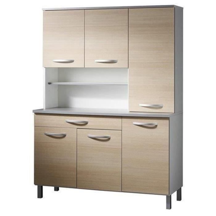 Buffet De Cuisine Coloris Blanc Et Chene Avec 6 Portes Et Tiroir