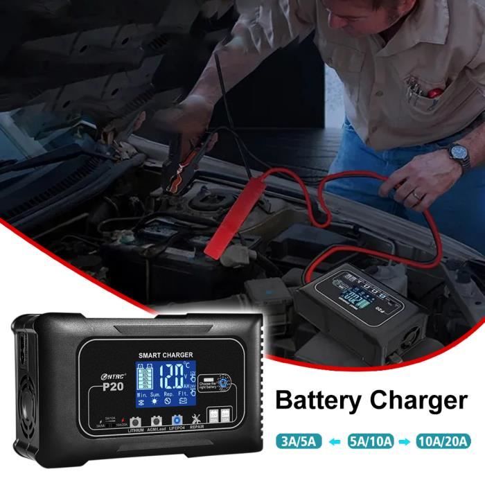Chargeur Batterie Intelligent -chargeur demarreur batterie pour auto Auto  Moto avec écran LCD - Cdiscount Auto
