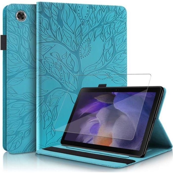 Verre trempé + Coque Tablette pour Samsung Galaxy Tab A8 10.5  2021  SM-X200 Flip Housse Cuir PU Etui avec Fentes Cartes- Bleu Arbre - Cdiscount  Informatique