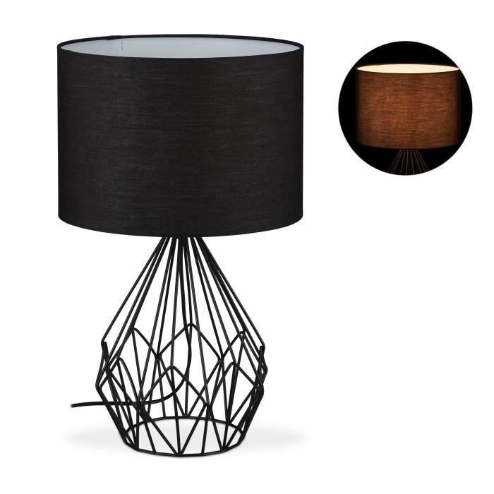 Relaxdays Lampe De Table Grillage Abat Jour Rond Pied En Metal