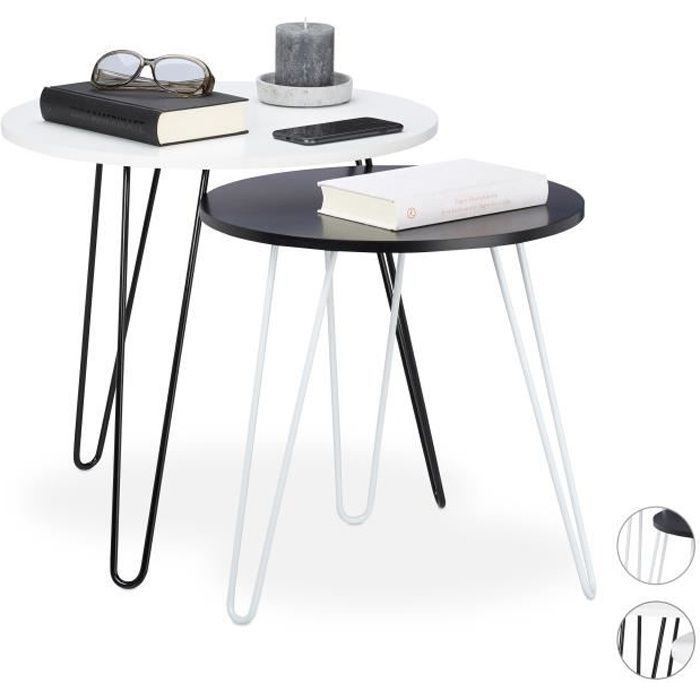 Bout de canapé Bas pour Le Salon Acier relaxdays Table d’appoint Ronde Noir-doré métal & Verre Verre 1 élément H x D 46,5 x 40 cm