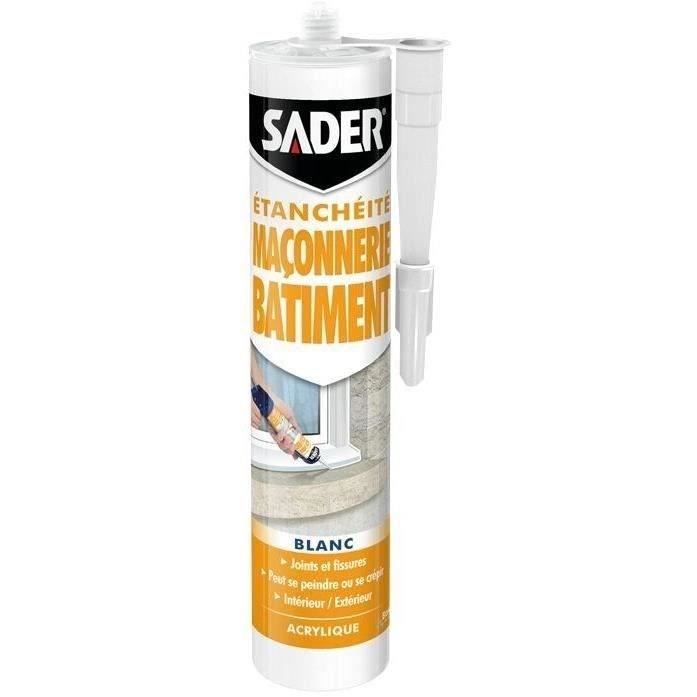 Mastic d'Etanchéité SADER Maçonnerie Bâtiment Blanc Formule acrylique souple après séchage - cartouc