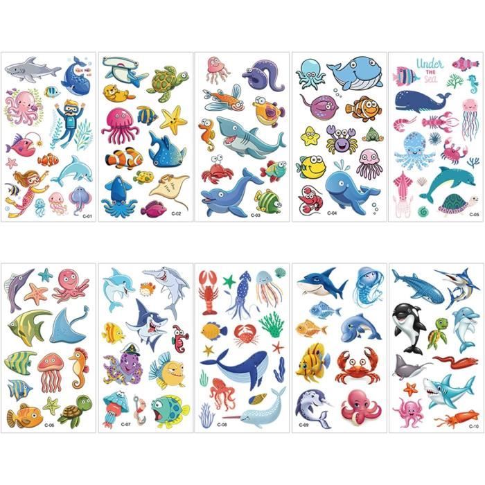 Tatouages Éphémères Enfant Hérisson - 8 Feuilles Autocollants - 180+ Motifs - Idée Fête Anniversaire