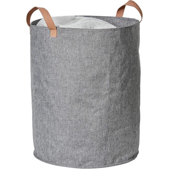 Panier Rangement Pliable LOVE IT STORE IT - Lin Gris Chiné, 40x40x45cm, Poignées Cuir