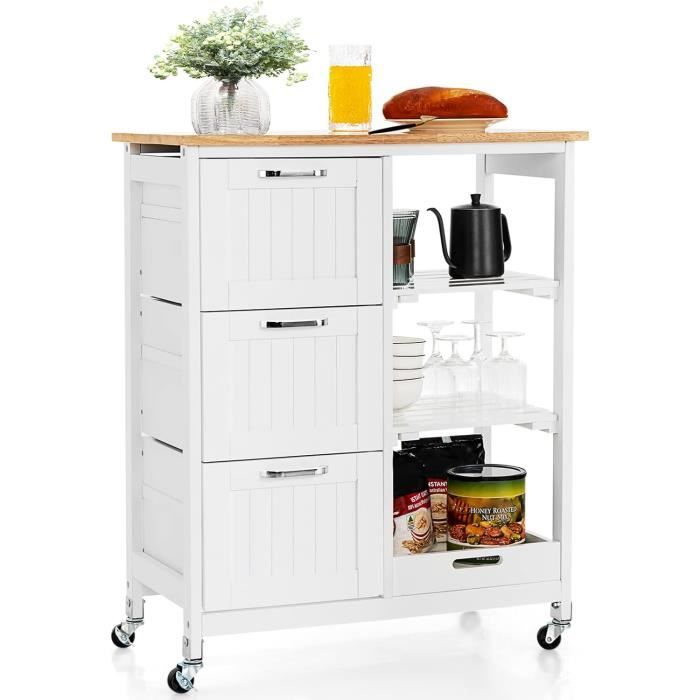 KOMFOTTEU Chariot De Cuisine Pliable 3 Étages - Desserte à Roulettes En Métal Noir, Étagère Pratique Pour Micro-ondes, Four Et Service, 73 X 33 X 94 Cm