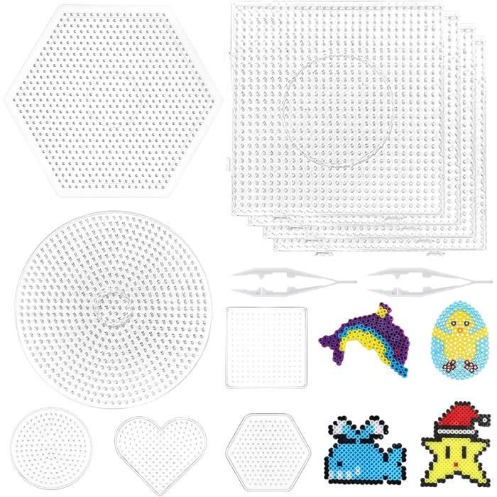 Set De 15 Plaques De Perles à Repasser – Animaux Marins, Fleurs, Véhicules – Avec Modèles Papier – Plastique Résistant