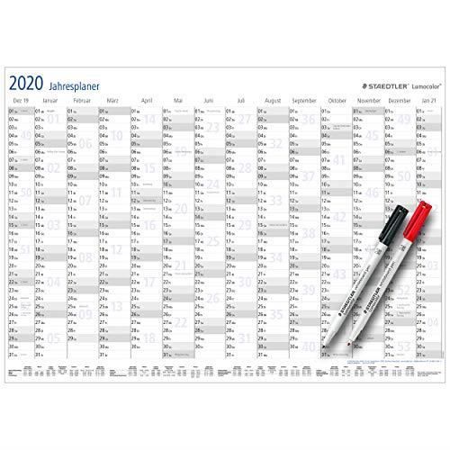 Calendrier Mural STAEDTLER Lumocolor 2024 - Effaçable à Sec A1 - Version Internationale - Avec Stylos Et Clips