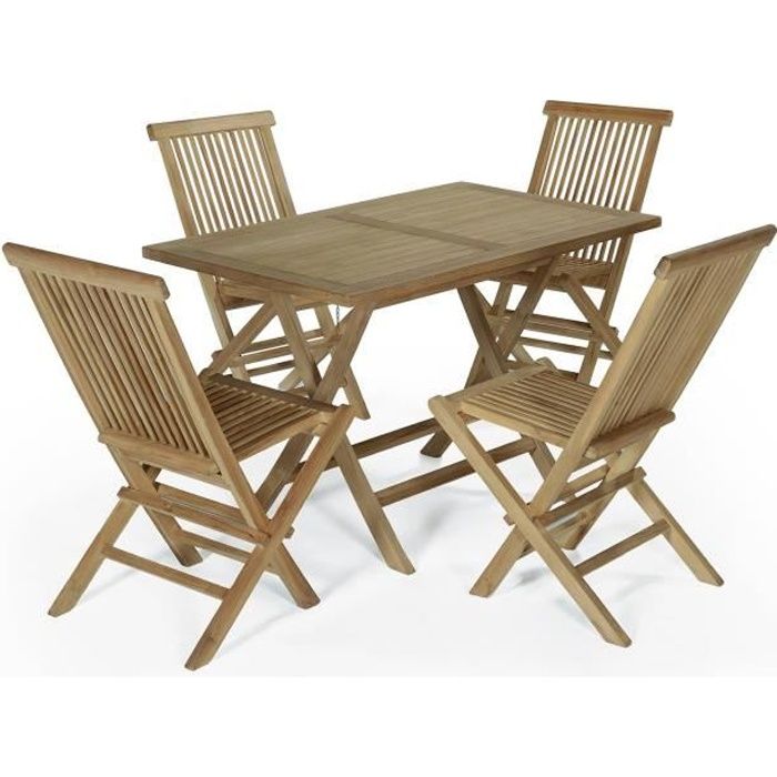 Salon De Jardin En Teck Ecograde Makassar Table Pliante 120 X 70