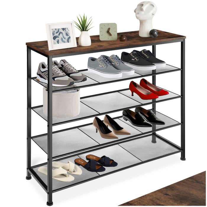 Meuble à chaussures - TECTAKE - Étagère à chaussures SHEFFIELD en acier 100 x 305 x 93 cm - Bois foncé