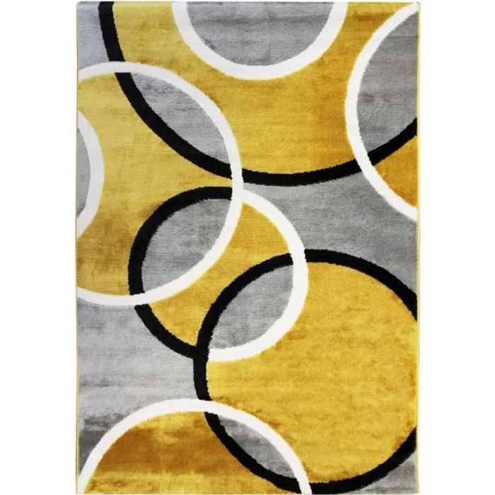 UNDERGOOD BUBBLES - Tapis effet laineux motifs cercles jaune et gris 120x170 cm