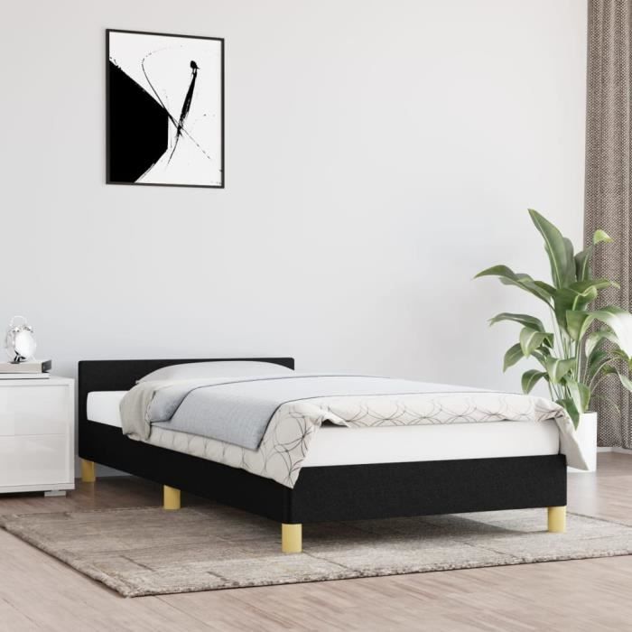 TRU Cadre de Lit pour Matelas 100 x 200 cm Lit Simple en Bois d ingenierie avec Sommier Tissu 203 x 103 x 50 cm Noir TR22 Cdiscount Maison