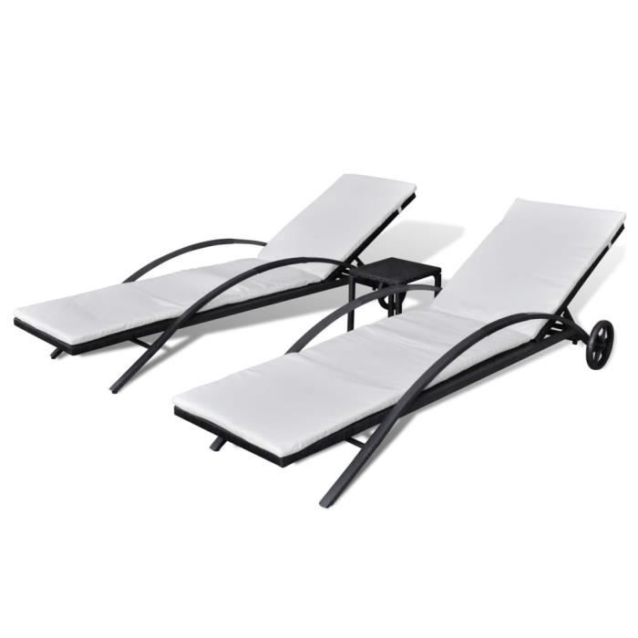 chaises longues en rotin - vidaxl - noir - métal - extérieur - contemporain