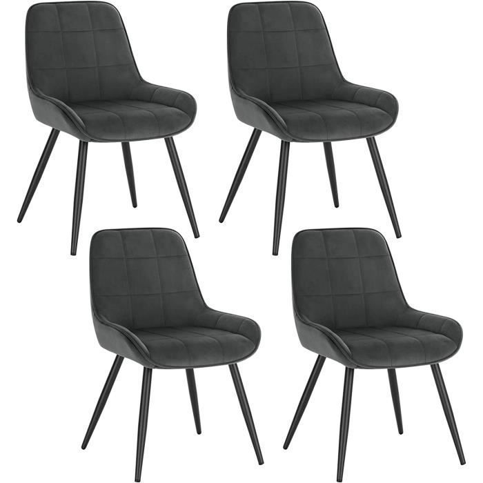 WOLTU Chaises de Salle à Manger Lot de 4 Chaises Relaxantes en Velours Ergonomiques avec Dossier Gris foncé BH331dgr-4