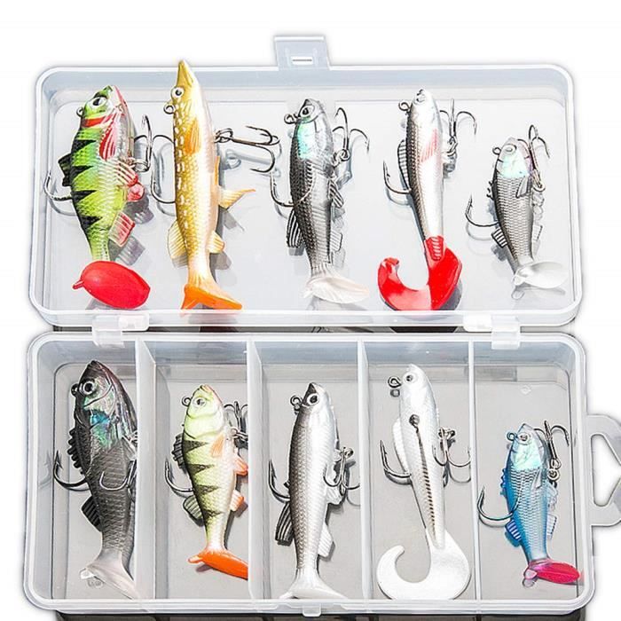 Realure Set 8 Leurres Souples Pêche - Silicone, Hameçons Aigus, Pour Brochet/Truite/Bar, Eau Douce/Mer
