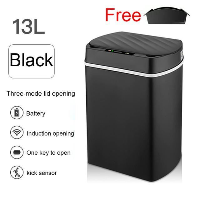 Poubelle De Cuisine 13 Gallons - Capteur De Mouvement, Couvercle Papillon, Acier Inoxydable Noir Mat