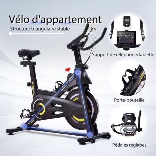 Velo Spinning Biking d Appartement Cardio Poids d Inertie de 10 KG Programme Silencieux Guidon et Siege Reglable Jaune Cdiscount Sport