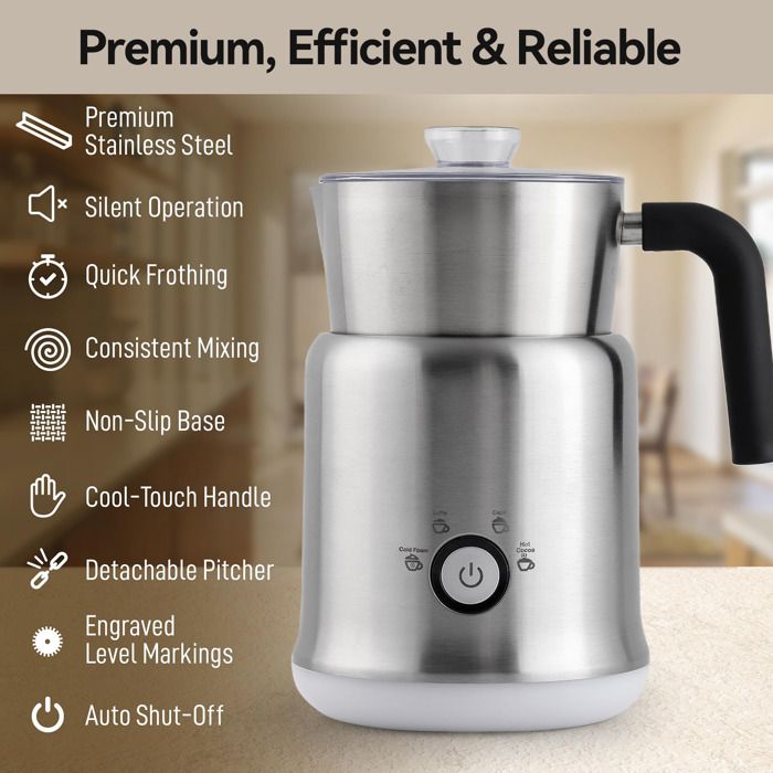 Huanyu Mousseur à lait électrique 700ml Mousseur à café amovible en acier inoxydable Mousseur à lait multifonctionnel avec 4 modes Utilisation chaude/froide Fouet à café Mousseur