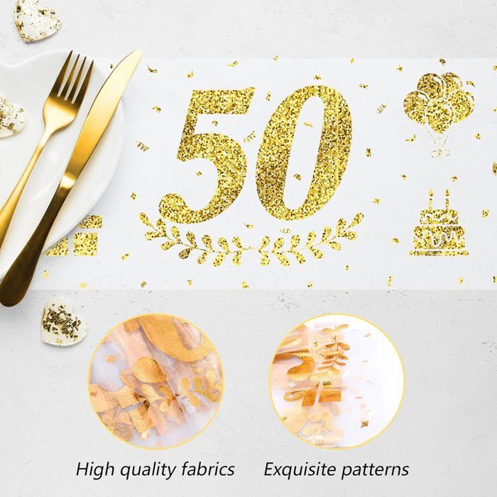 Hejo Chemin De Table 50 Ans Or – 28 Cm × 10 M – Décoration Anniversaire Luxe – Polyester Doré Élégant