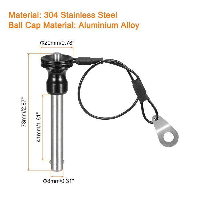 Lot De 2 Goupilles à Dégagement Rapide 10mm X 80mm – Acier Carbone Marine, Bille De Verrouillage, Pour Bateau