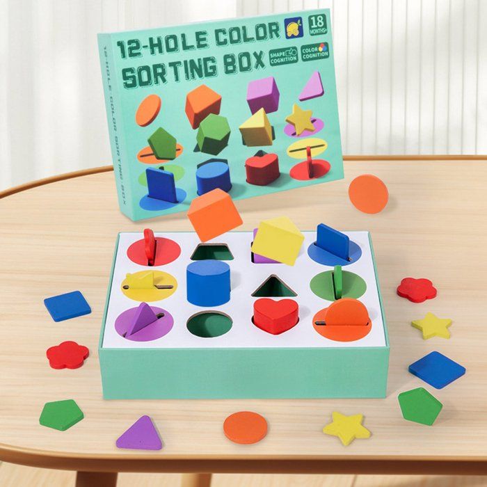 Coogam Jouets en Bois de tri et d'empilage, Blocs géométriques de Reconnaissance de Couleur de Forme Assortis de Puzzle avec la Ficelle de laçage, Cadeau éducatif de Jeu de société en destockage