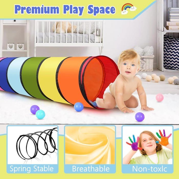 Tunnel De Jeu Pop-up GEIwenle 180 Cm – Pliable, Intérieur/extérieur, Pour Enfants Dès 1 An Et Animaux – Cadre Acier Sécurisé