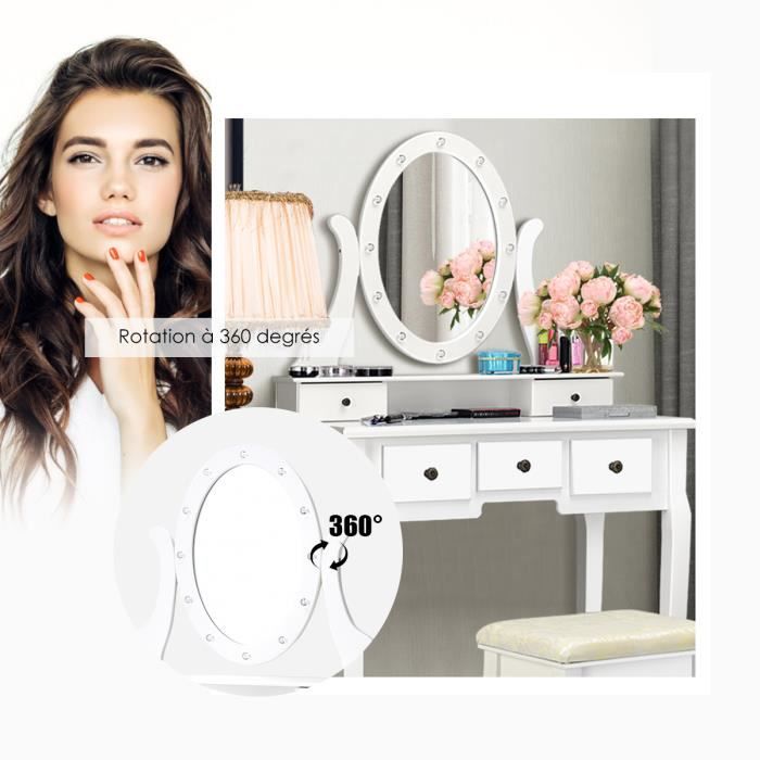 Coiffeuse avec Un Miroir et Lampe à LED Table de Maquillage avec Un  Tabouret et 3 Tiroirs Pieds en Bois MDF Résistant Blanc - Cdiscount Maison