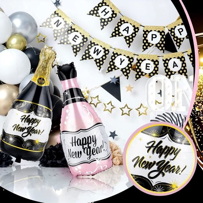 Lot de 6 Chapeaux Pointus Noirs Happy New Year - Couleur de Nuit