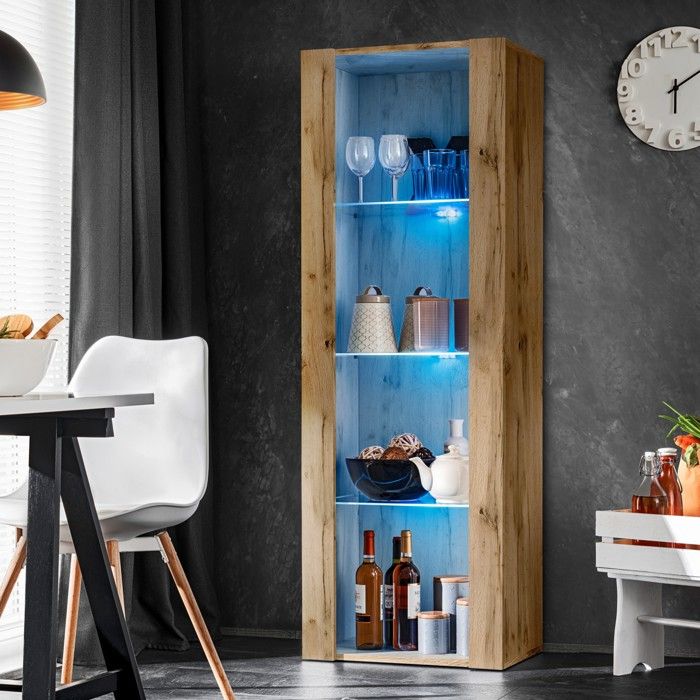 Komodee, vitrine armoire savona, noir wotan, largeur 100 cm x hauteur
