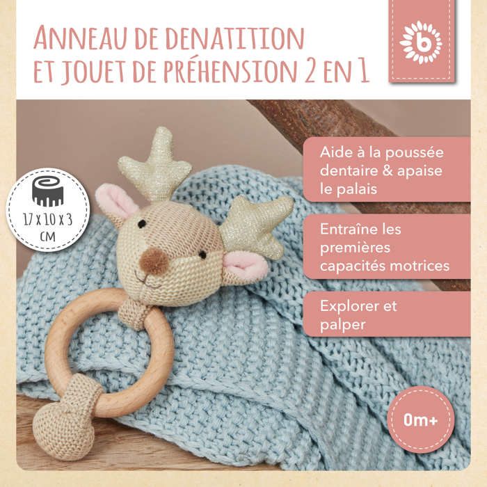 Hochet De Dentition En Bois Et Crochet – Animal Au Crochet Montessori, Jouet De Préhension Pour Bébé 0-12 Mois