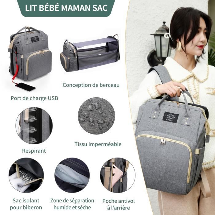 Sac à Dos à Langer avec Matelas à Langer pour Bébé – Grande Capacité Sac à  Couches Multifonction Imperméable, (noir) - Cdiscount Puériculture & Eveil  bébé