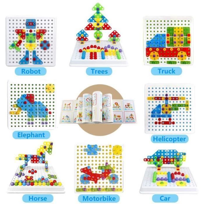 Puzzle en mosaïque, blocs de motifs de forme, jeu de société Montessori  pour enfants de 4, 5, 6, 7 ans, 620 piquets 