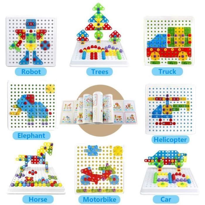 DxxD Mosaique Loisir Créatif Enfant, Jeu de Société pour Tout-Petits, Jeu Créatif Mosaïques, Cadeau Jouets éducatifs Montessori pour L'éducation Préscolaire Adaptés aux Garçons et Filles de 2 3 4 Ans