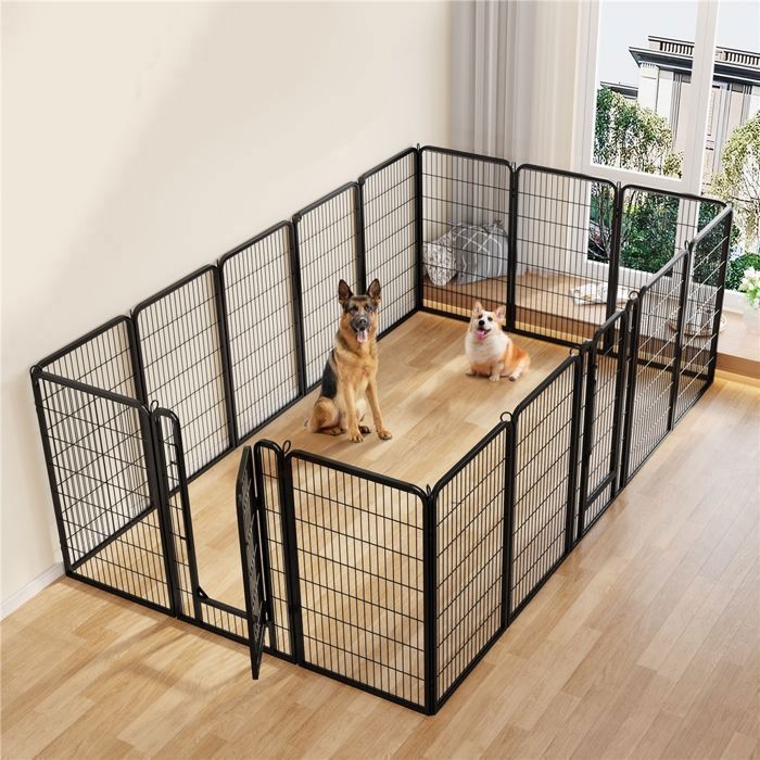 Yaheetech Parc Pour Chien Enclos Interieur Cage Pour Chien 6 Panneaux Parc Enclos Pour Chiens Chiots Lapins Métal 80 X 80 Cm Noir