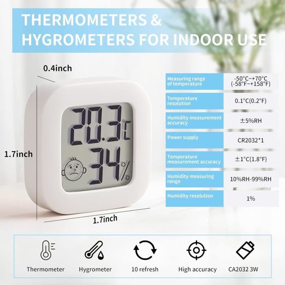 Petit Thermometre Interieur Numrique Bluetooth De Hygrometre Interieur,  Termometre Maison Pieces Thermomtre Connect Utilis Avec Smart App,  Hygrometre