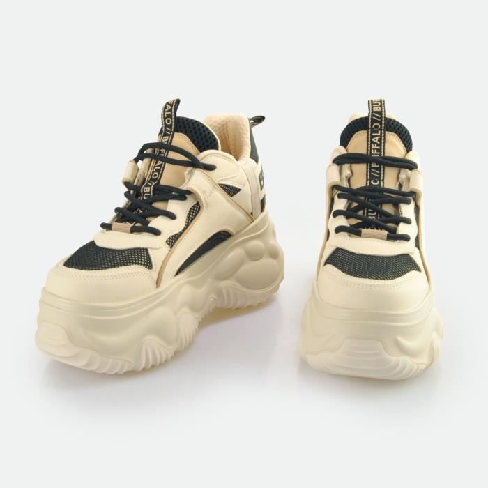 Baskets Homme BUFFALO Blader Matcha Vegan Nappa Nubuck Mesh Noir Beige Lacets Black beige Cdiscount Chaussures