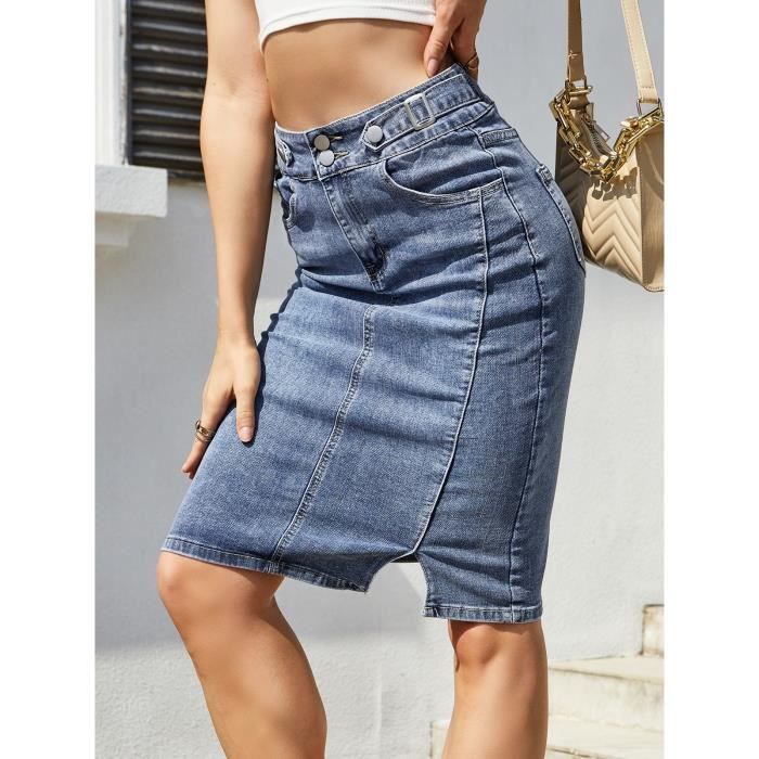 Jupe jupe en Jean taille haute lastique pour femme coupe droite