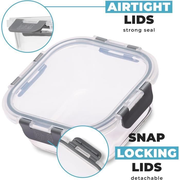 Igluu Meal Prep - Lot de 3 boîtes carrées empilables en verre - Sans BPA -  Couvercle hermétique à charnière anti-fuite - Passe a69 - Cdiscount Maison
