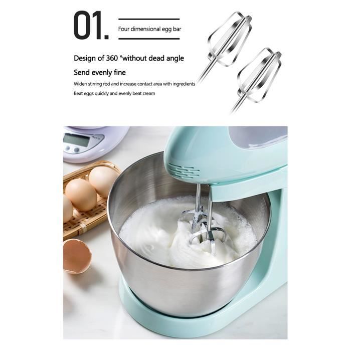5L Machine de chef Batteur sur socle Fouet Mélangeur de cuisine 1500w En acier inoxydable Pétrir la pâte Gâteau Pain Crème Mélangeur Robot culinaire | FR