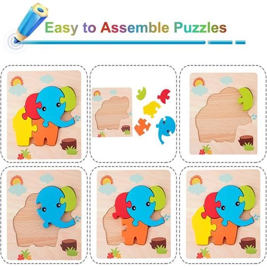 4 Puzzles En Bois Animaux Montessori Pour Enfants 1 2 3 Ans – éducatif, Sûr, Avec Poignées, Idéal Pour Apprendre En S’amusant