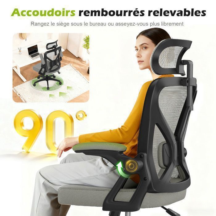 Fauteuil de bureau ergonomique,dossier,accoudoirs et appui-tête ...