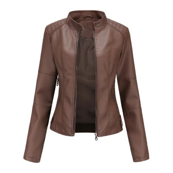 Manteau Veste en cuir PU pour femme grande taille col montant