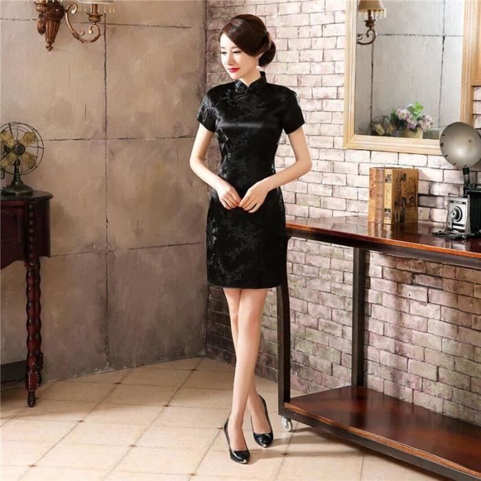 Robe Mini robe Cheongsam en Satin pour femmes Qipao grande taille style chinois Vintage Sexy robe de soiree printemps Rose D31966 Blanc Cdiscount Pret a Porter