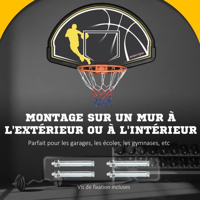 Panier de basket-ball mural avec ressort - panneau de basket à accrocher -  visserie incluse - acier PE jaune noir 110x90x70cm Noir - Cdiscount Sport