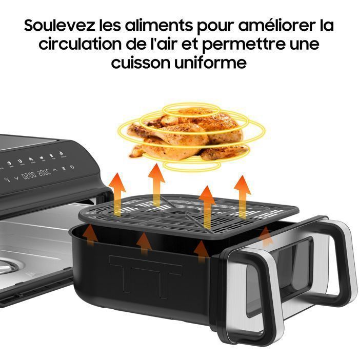 Air Fryer Avec Double Compartiment, OQCSUAT Friteuse Sans Huile 10L Avec 8 Programmes 2600W, Friteuse à Air Chaud, Fonctions Match Cook & Smart Finish, Friteuse Electrique Avec Fonction Mémoire