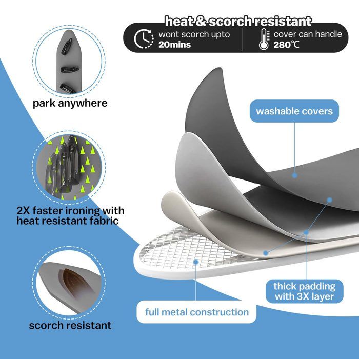 Ivation - Planche à Repasser Murale Pliante, Fer à Repasser Avec Porte D Armoire Et Miroir Blanc