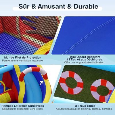 Costway – Toboggan aquatique gonflable pour enfants 564 x 268 x 212 cm – Limite poids 135 kg – Zone de rebond et piscine à éclaboussures – Ballon de basket inclus