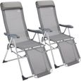 2x Chaises de jardin pliantes en aluminium avec repose-pieds Dossier haut réglable en 7 positions Chaises de camping-0